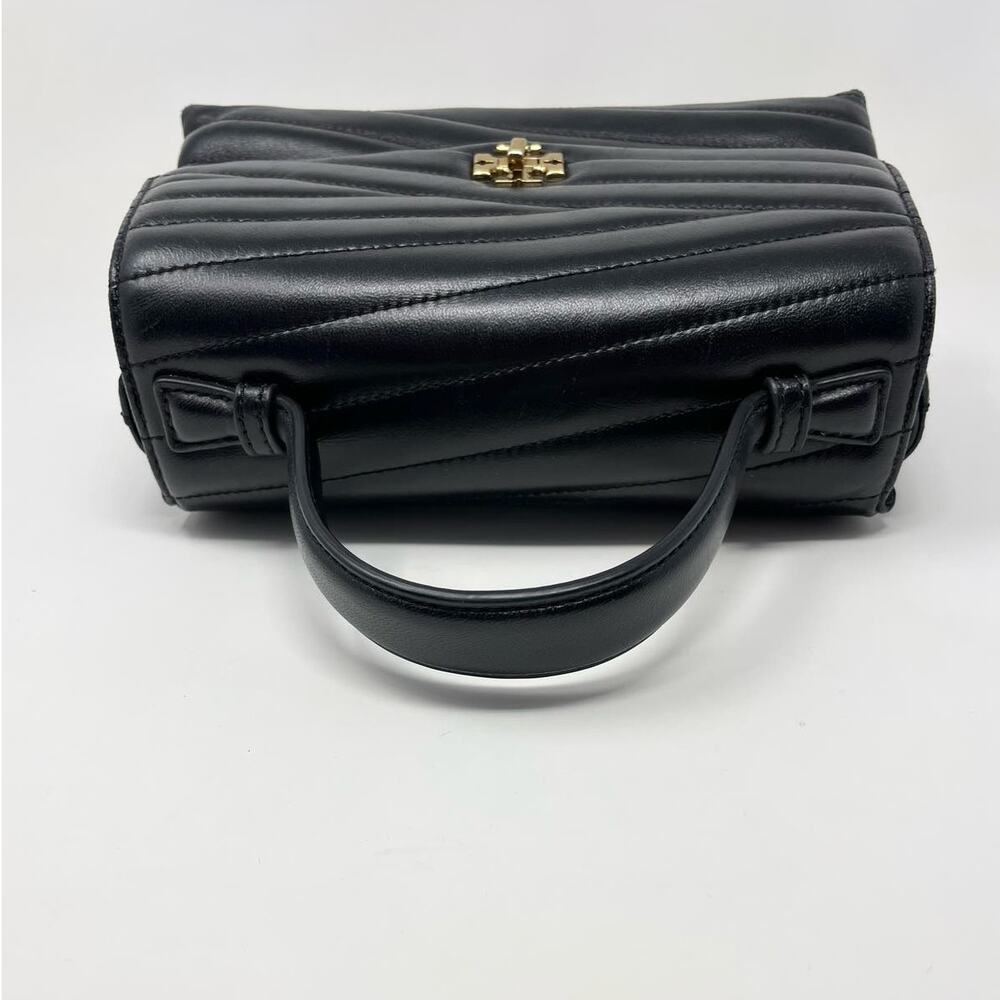 Tory Burch Kira Chevron Leather Top Handle Satchel 2 Way Shoulder Bag Black Gold - Picture 5 of 15
